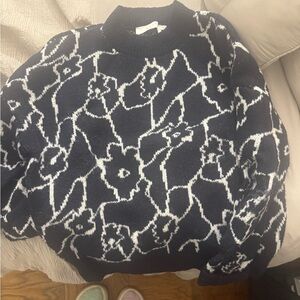 Astr Navy and White Patterned Sweater